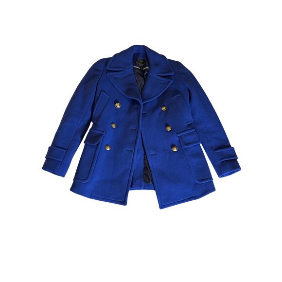 J.Crew Stadium-Cloth Wool Peacoat Blue Gold Buttons Size 00 Nello Gori - Picture 2 of 7